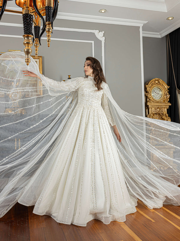 Modest Wedding Dress with Cape