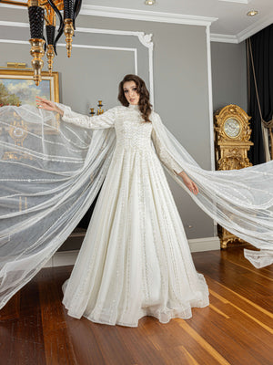 Modest Wedding Dress with Cape