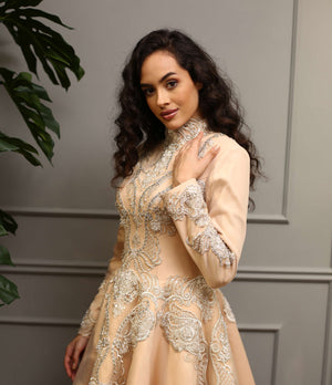 Gümüş İşlemeli  A Kesim Midi Abiye Elbise