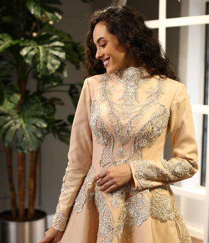 Gümüş İşlemeli  A Kesim Midi Abiye Elbise