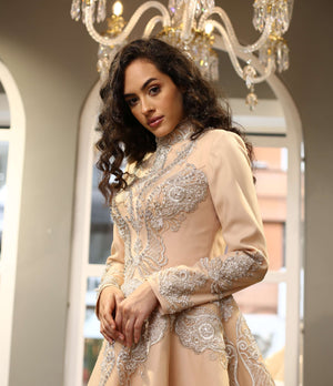 Gümüş İşlemeli  A Kesim Midi Abiye Elbise