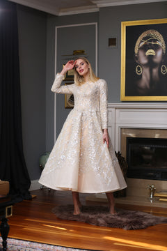 Floral Embroidered Long Lace Evening Dress