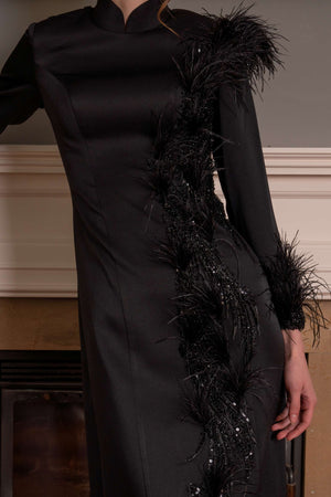 Feather-Detail Evening Dress