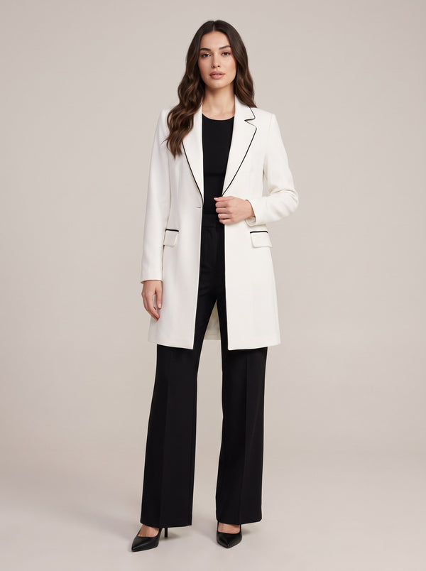 Siyah Biyeli Kırık Beyaz Uzun Blazer Ceket
