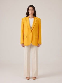 Sarı Oversize Tek Düğmeli Blazer Ceket