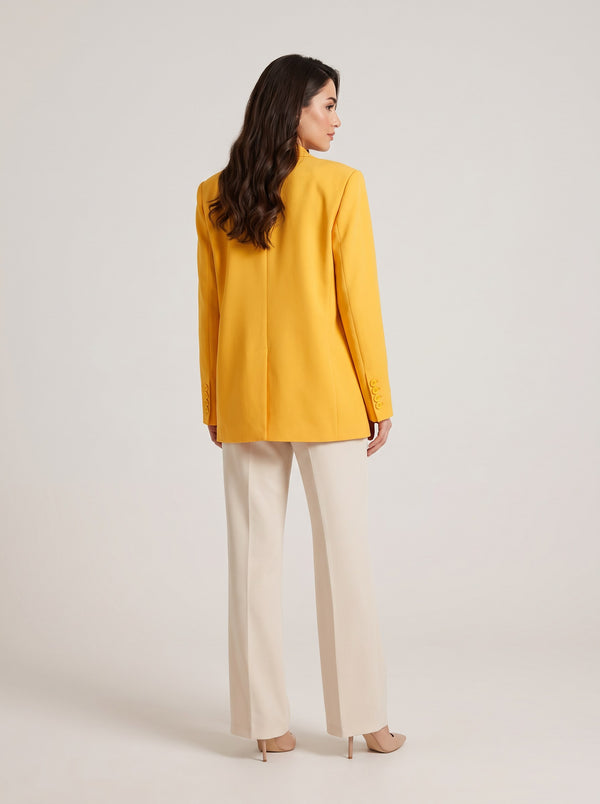 Sarı Oversize Tek Düğmeli Blazer Ceket