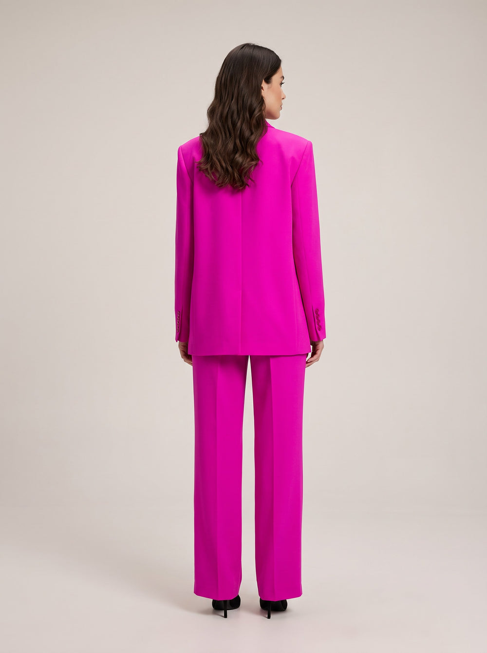 Fuşya Oversize Tek Düğmeli Ceket Pantolon Takım