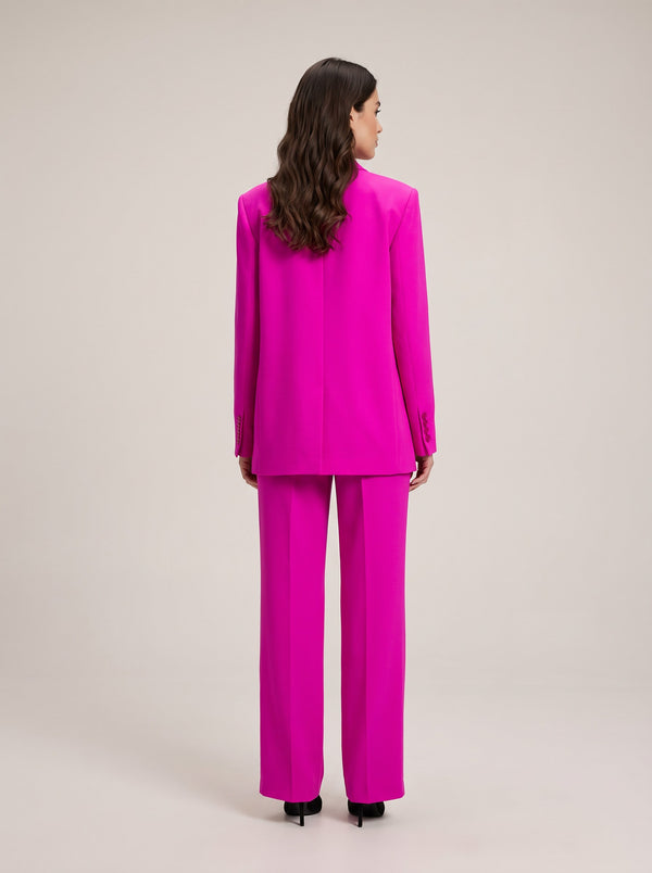 Fuşya Oversize Tek Düğmeli Ceket Pantolon Takım