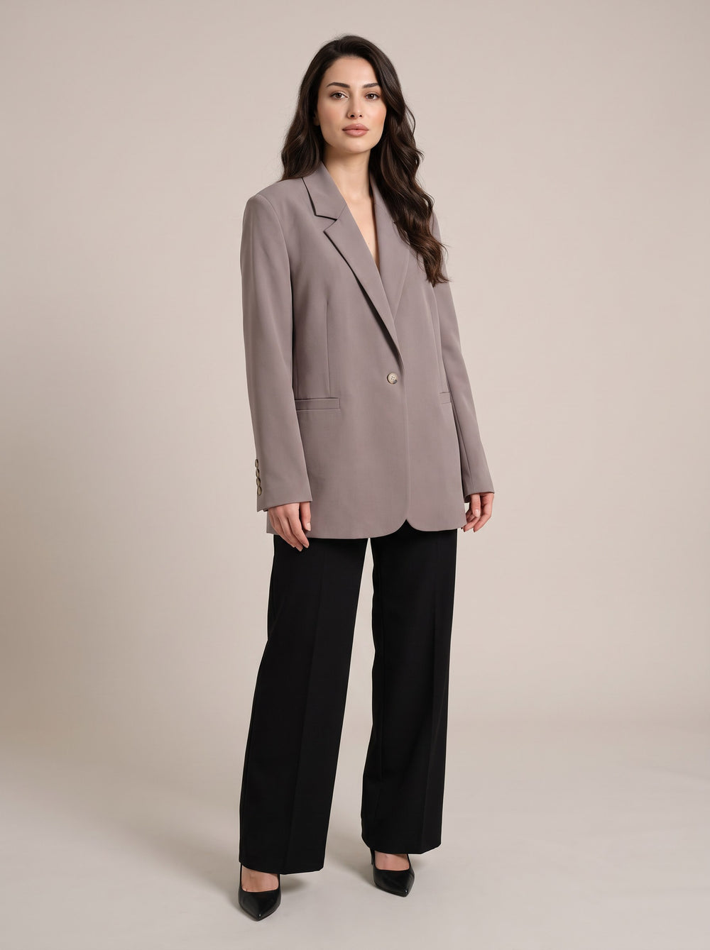 Vizon Oversize Tek Düğmeli Çentik Yaka Blazer Ceket