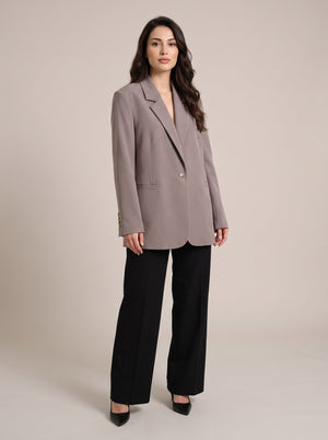 Vizon Oversize Tek Düğmeli Çentik Yaka Blazer Ceket