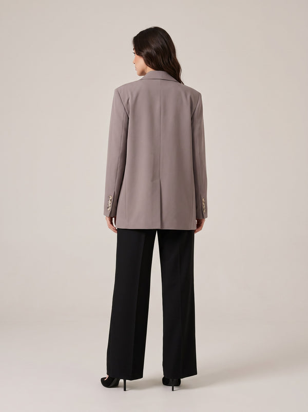 Vizon Oversize Tek Düğmeli Çentik Yaka Blazer Ceket