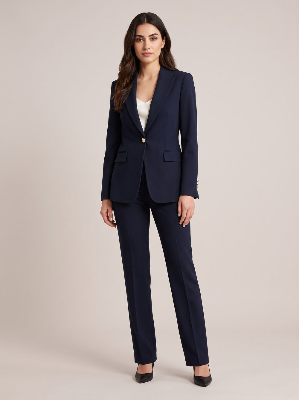 Lacivert Altın Düğmeli Tek Düğme Blazer Ceketli Pantolon Takım