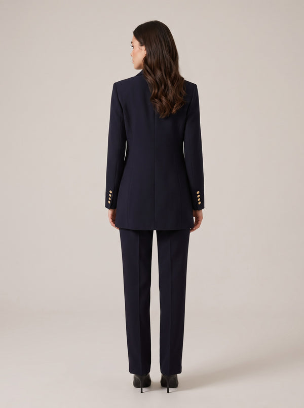 Lacivert Altın Düğmeli Tek Düğme Blazer Ceketli Pantolon Takım