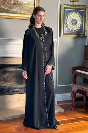 Abaya with Embroidered Collar and Sleeves