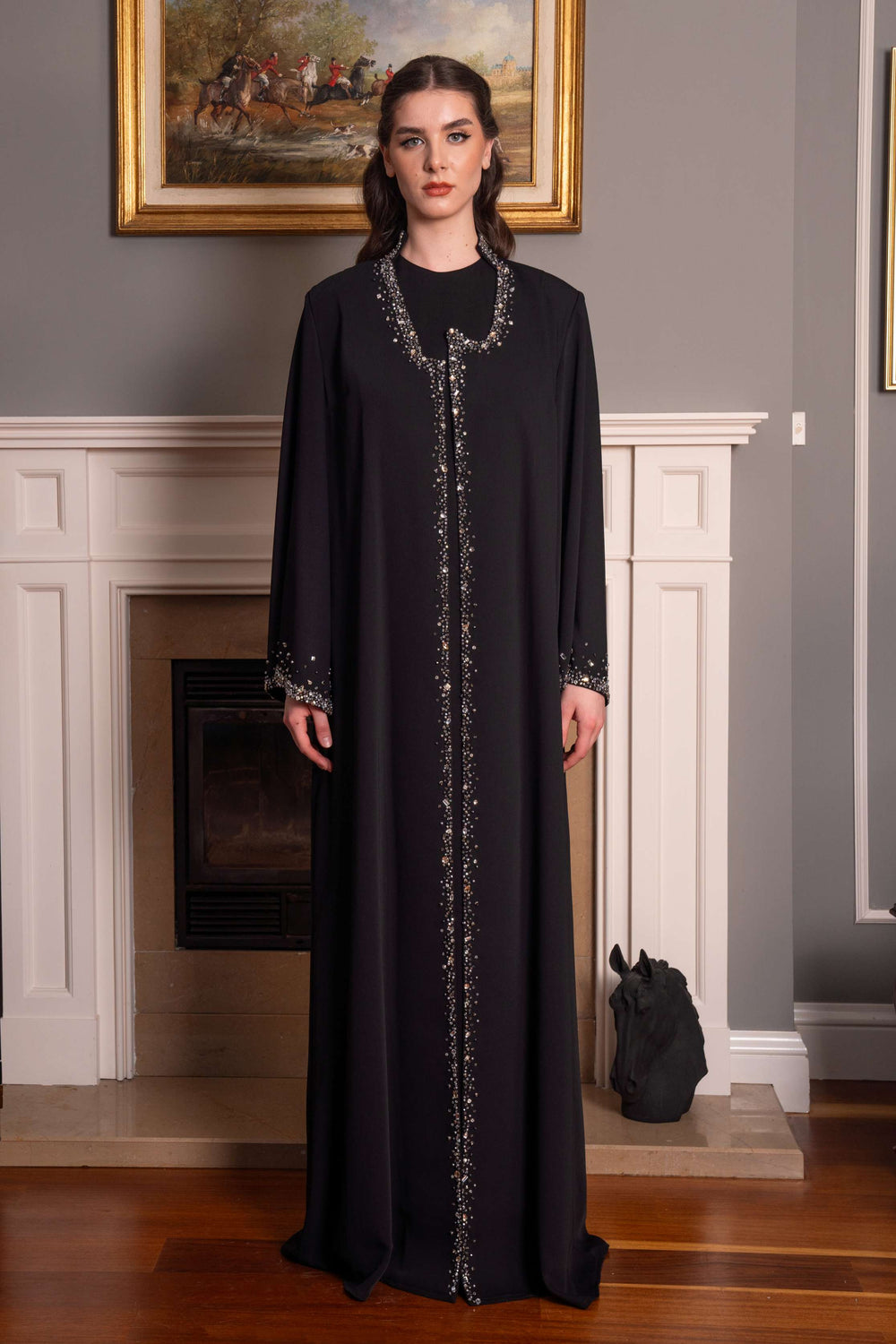 Abaya with Embroidered Collar and Sleeves