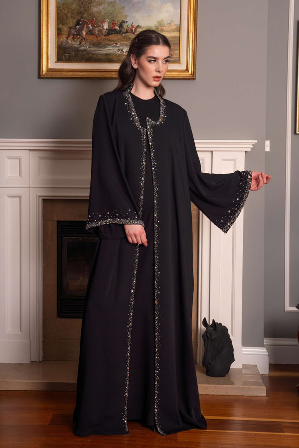 Abaya with Embroidered Collar and Sleeves