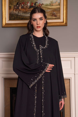 Abaya with Embroidered Collar and Sleeves