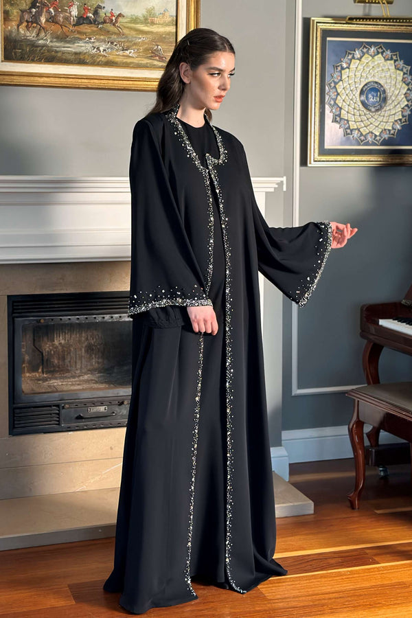 Abaya with Embroidered Collar and Sleeves