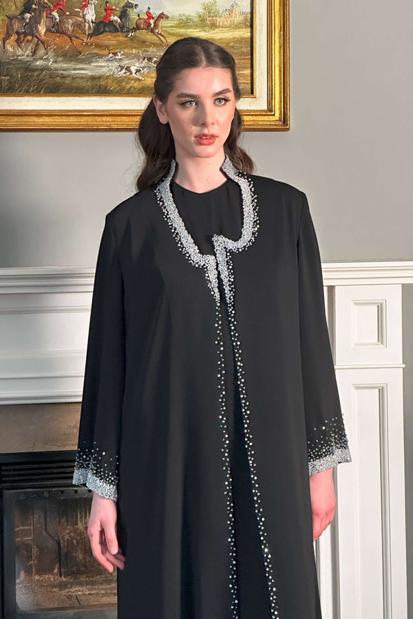 Abaya with Embroidered Collar and Sleeves