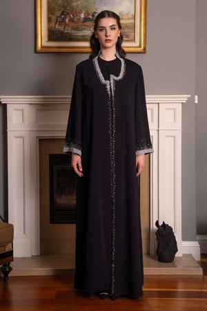 Abaya with Embroidered Collar and Sleeves