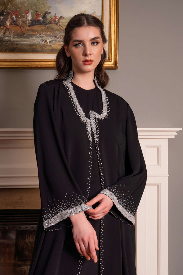 Abaya with Embroidered Collar and Sleeves