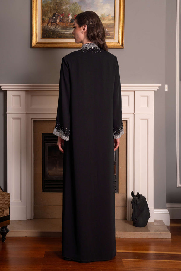 Abaya with Embroidered Collar and Sleeves