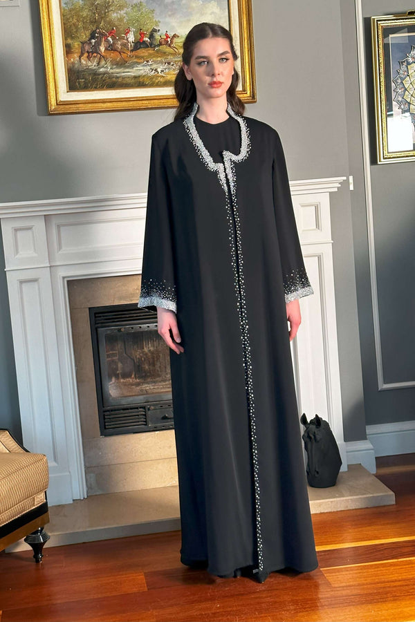 Abaya with Embroidered Collar and Sleeves