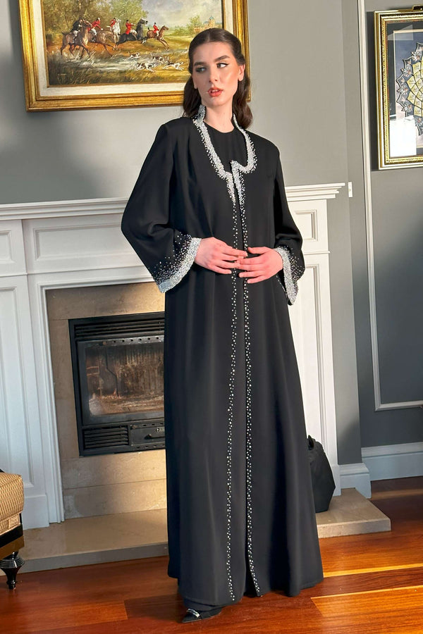 Abaya with Embroidered Collar and Sleeves