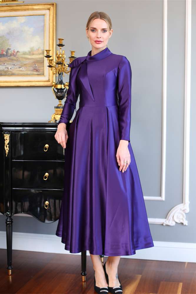 Neckline Detailed Modest Evening Dress