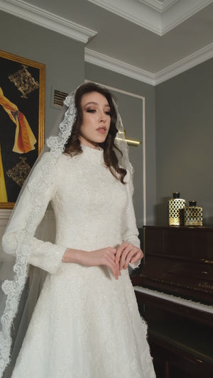 French Lace Modest Wedding Dress